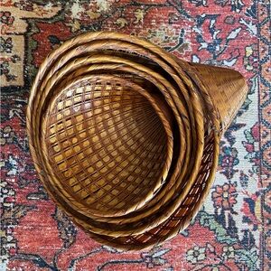 Vintage Brown Woven Shell Basket Set